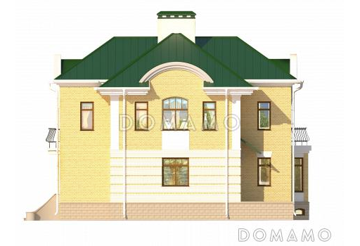 Проект дома с эркером, цокольным этажом с окнами, бассейном и сауной, вторым светом, спальней с балконом / Фасад 2