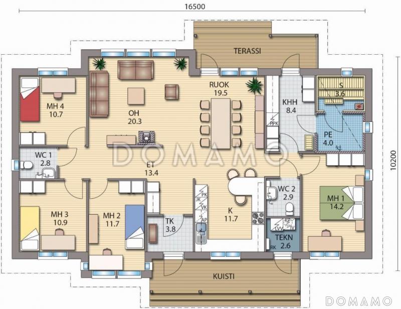 Проект дома с двумя небольшими эркерами в спальне и гостиной / План 1 этажа