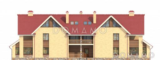 Проект загородного дома с изолированной кухней, крытой террасой, лоджиями, вторым светом / Фасад 1