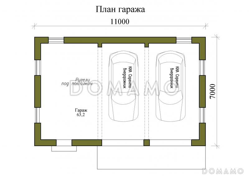 Проект гаража из газобетона на два машиноместа / План 1 этажа