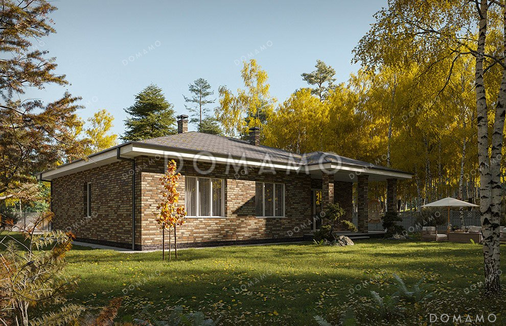 Проект одноэтажного дома с просторной террасой и гостиной / 1