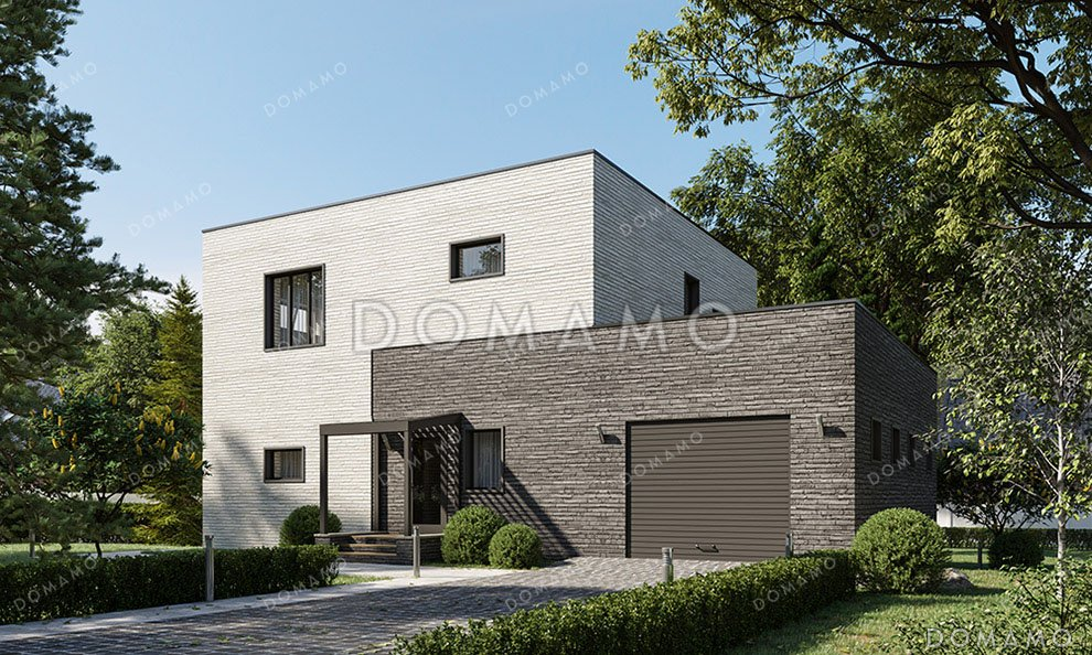 Проект двухэтажного дома с гаражом и террасой / 1