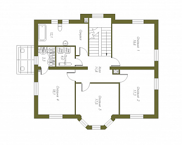 Проект двухэтажного коттеджа из СИП панелей с четырехскатной кровлей / План 2 этажа Проект двухэтажного коттеджа из СИП панелей с четырехскатной кровлей / План 2 этажа