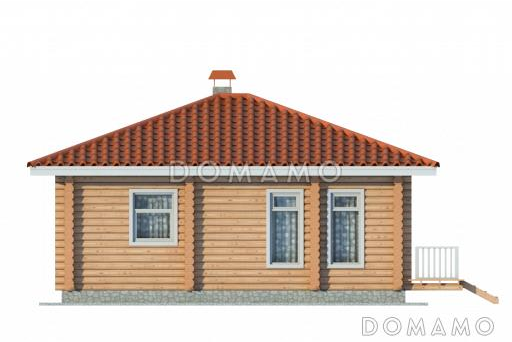 Проект одноэтажного дома из бруса с двумя жилыми комнатами  / Фасад 2