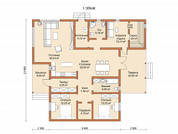 Каркасный дом "Салливан" / План 1 этажа