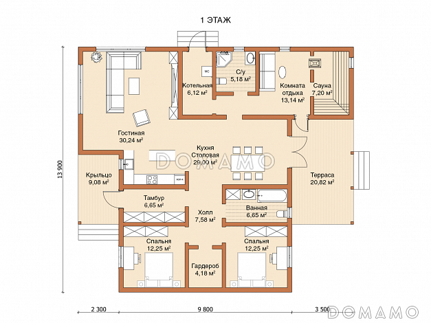 Каркасный дом "Салливан" / План 1 этажа