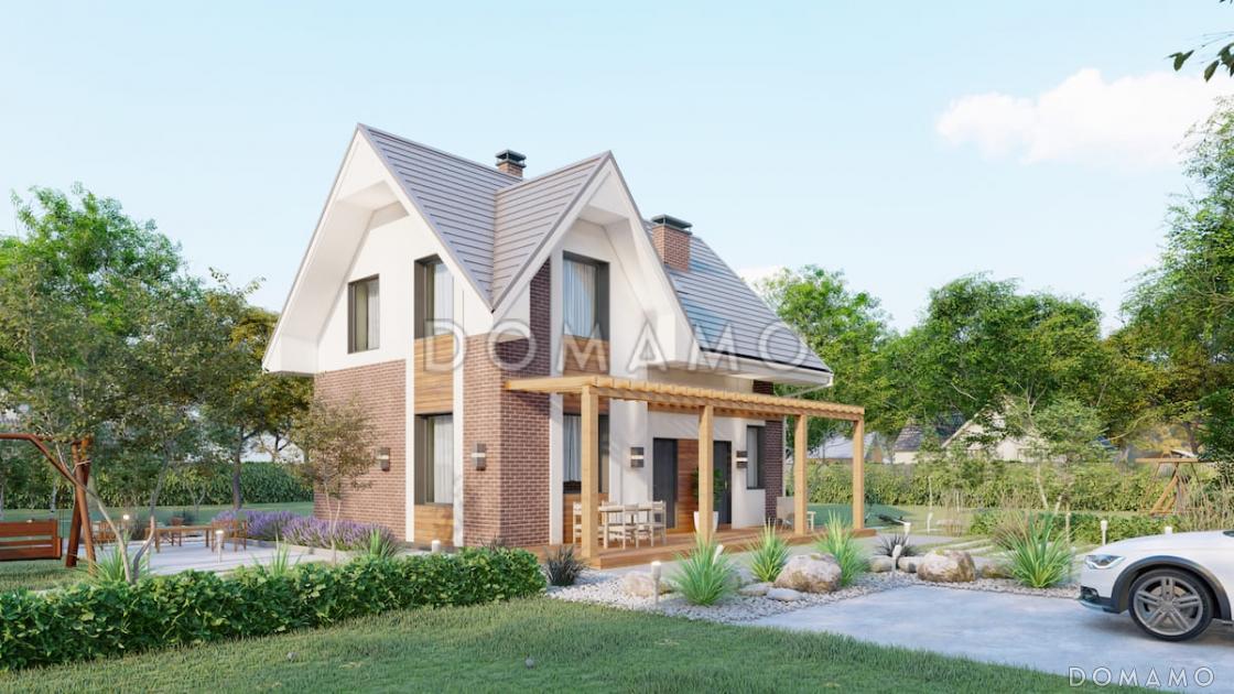 Проект дома с мансардой, балконом, террасой и сауной / 1