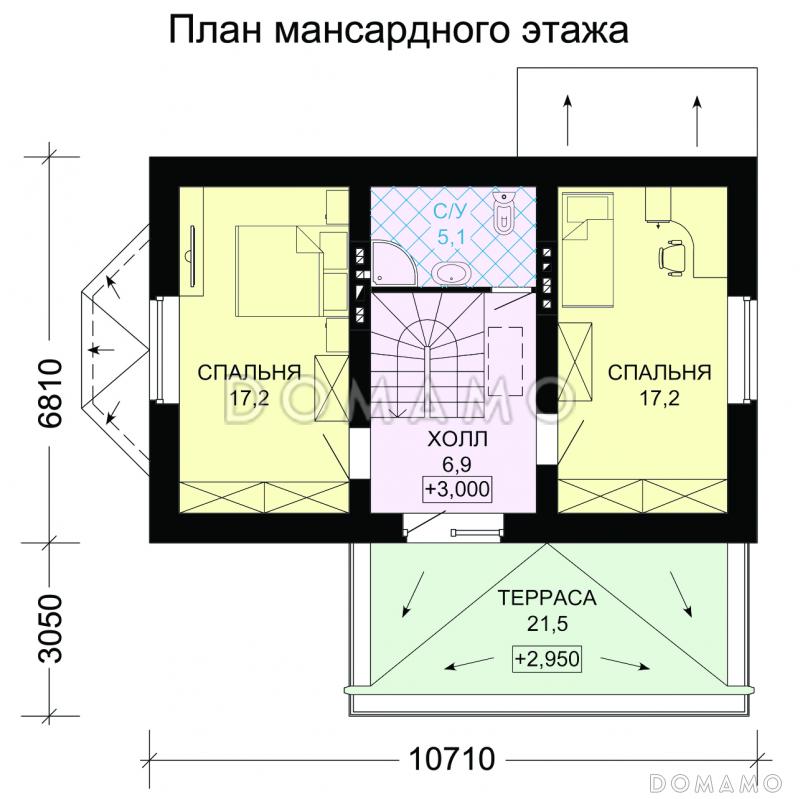 Экономичный загородный дом с подвалом / План мансардного этажа