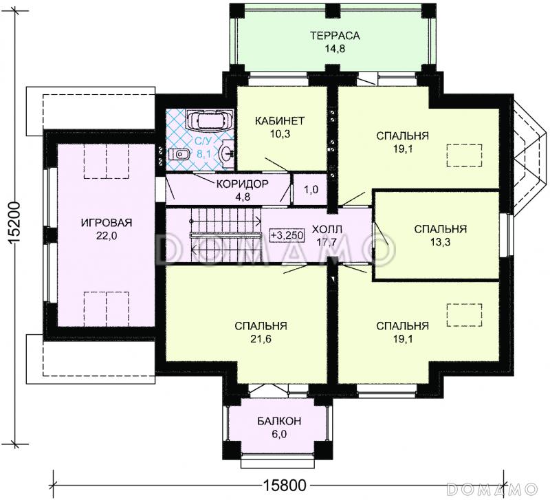 Проект дома из пеноблоков с гаражом, кабинетом и игровой комнатой / План мансардного этажа