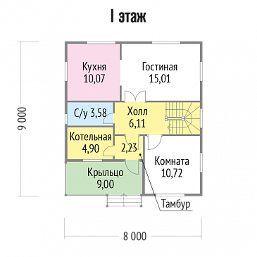 Проект каркасного дома с спальней на первом этаже / План 1 этажа Проект каркасного дома с спальней на первом этаже / План 1 этажа