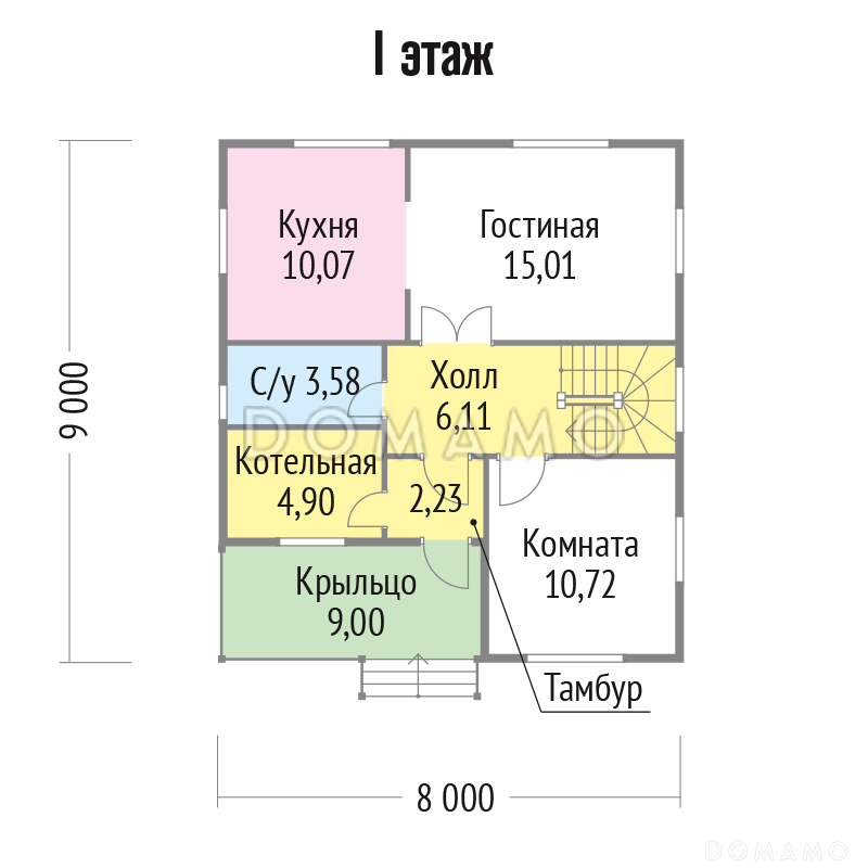 Проект каркасного дома с спальней на первом этаже / План 1 этажа