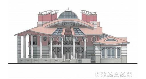 Проект коттеджа с бассейном и стеклянным куполом / Фасад 3