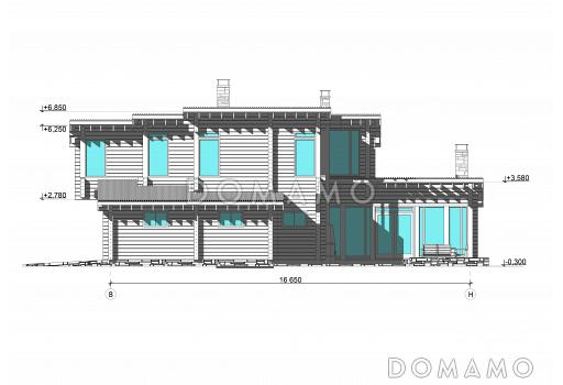 Проект коттеджа из бруса в современном стиле / Фасад 3
