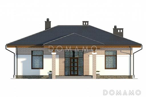 Проект одноэтажного дома с панорамным окном на крытую террасу / Фасад 1