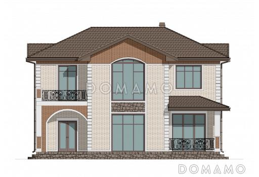 Проект двухэтажного дома с большой гостиной, 4 спальнями, террасой и балконом / Фасад 1