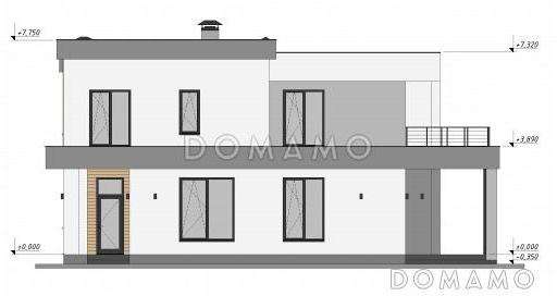 Проект дома в стиле Хай-тек с эксплуатируемой кровлей S-182 / Фасад 3 Проект дома в стиле Хай-тек с эксплуатируемой кровлей S-182 / Фасад 3