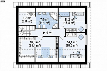 Проект одноэтажного дома с обустроенной мансардой из газобетона с пятью спальнями  / План мансардного этажа