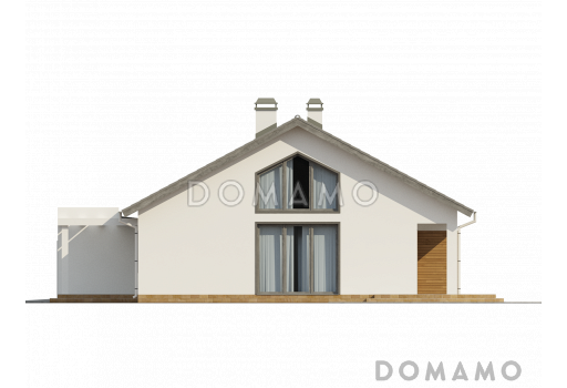 Проект одноэтажного дома из газобетона с антресолью в гостиной, со свободной планировкой мансардного этажа и гаражом  / Фасад 2