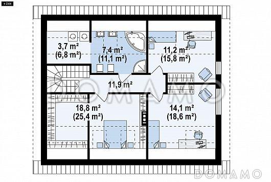 Проект одноэтажного дома с обустроенной мансардой из газобетона с пятью спальнями  / План мансардного этажа