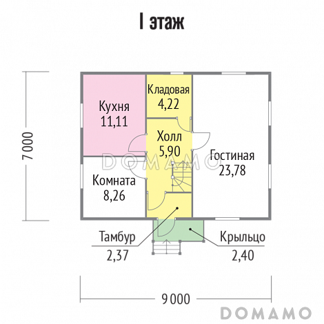 Проект малогабаритного дома из клееного бруса с мансардой / План 1 этажа Проект малогабаритного дома из клееного бруса с мансардой / План 1 этажа
