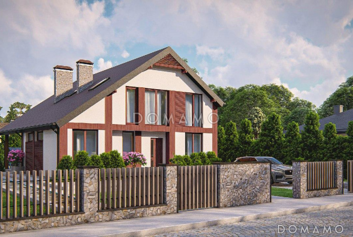 Проект дома с террасой, кабинетом, кладовой, вторым светом, мастер-спальней