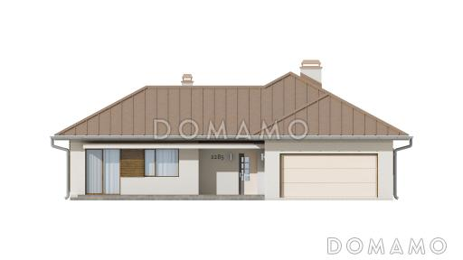 Проект одноэтажного дома из кирпича с большой угловой террасой и гаражом на два автомобиля / Фасад 4