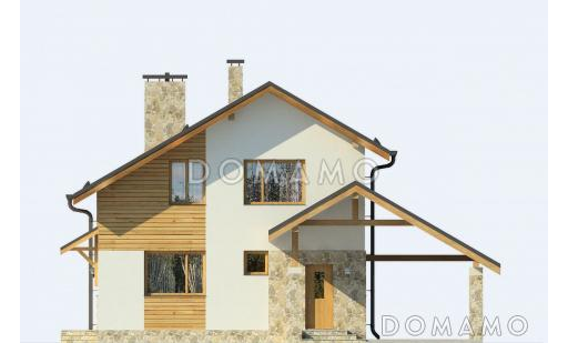 Проект загородного дома из СИП панелей с мансардой и навесом для машины / Фасад 4