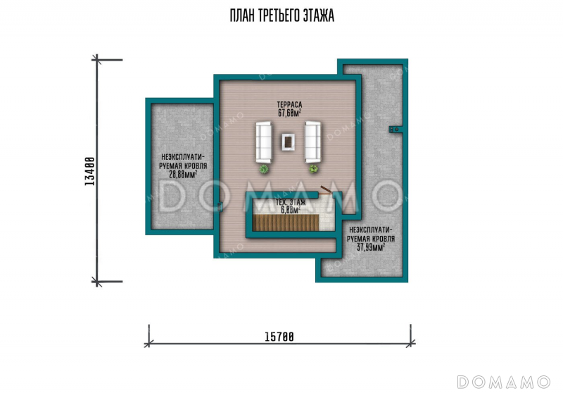 Проект большого двухэтажного дома с гаражом и террасой / План 3 этажа