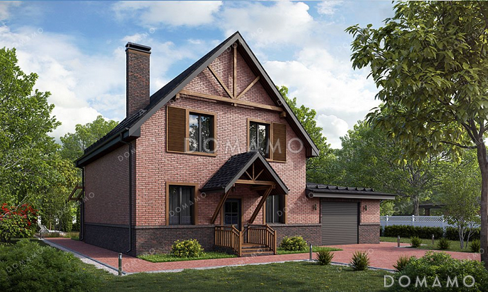 Проект одноэтажного дома с мансардой, гаражом на два автомобиля и большой террасой Проект одноэтажного дома с мансардой, гаражом на два автомобиля и большой террасой