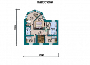 Проект двухэтажного дома с большой гостиной и гаражом на два автомобиля / План 2 этажа Проект двухэтажного дома с большой гостиной и гаражом на два автомобиля / План 2 этажа