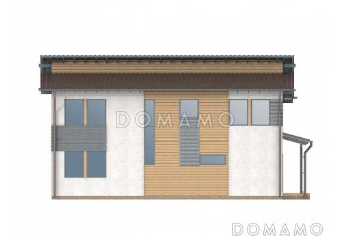 Проект современного каркасного дома с просторным балконом на втором этаже / Фасад 4