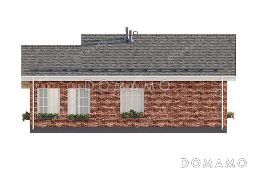 Проект одноэтажного дома с большим чердаком, просторной крытой верандой и двухскатной кровлей / Фасад 2