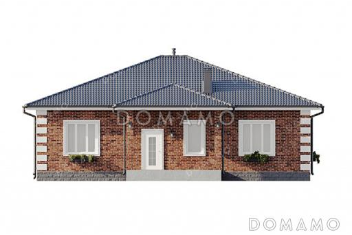 Проект одноэтажного дома в классическом стиле с угловой террасой, большой кухней-гостиной и четырьмя спальнями / Фасад 3