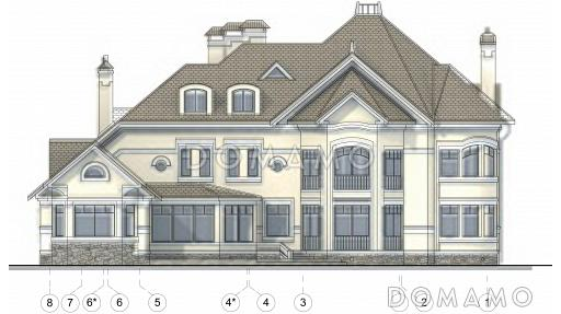 Проект солидного коттеджа с гаражом, сауной и тренажёрным залом / Фасад 2