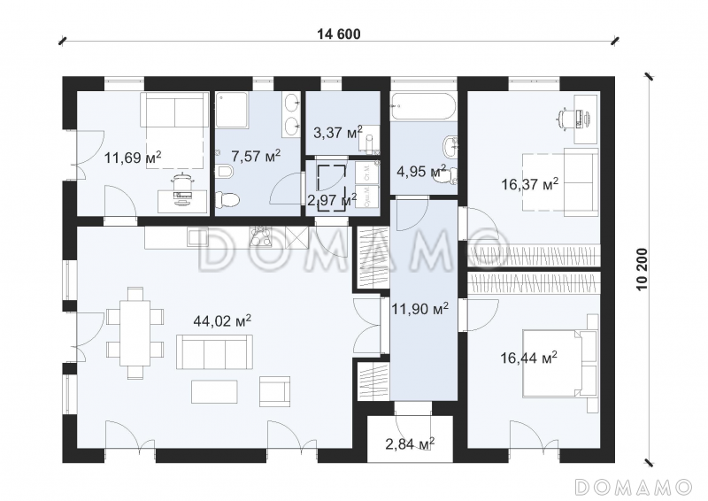 Проект одноэтажного дома с террасой S-119 / План 1 этажа