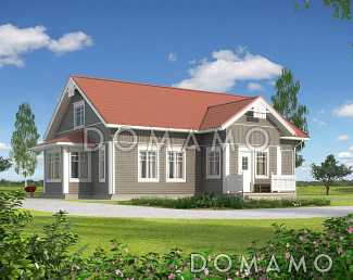 Проект каркасного дома с эркером, сауной на первом этаже