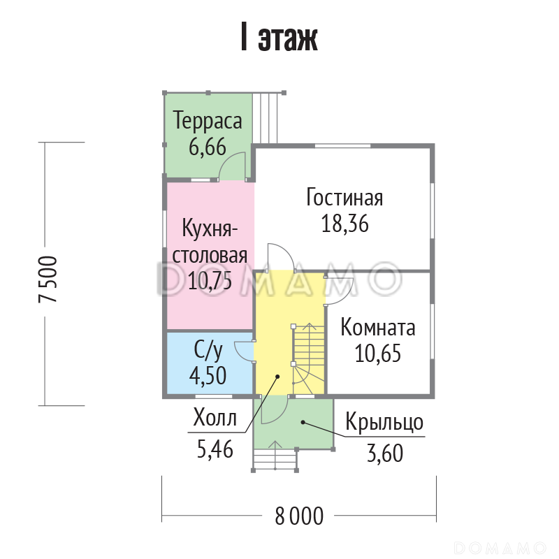 Проект  дома из клееного бруса 8х7 с мансардой / План 1 этажа