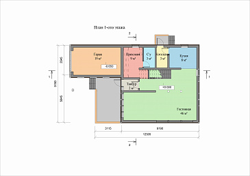 Проект двухэтажного коттеджа с гаражом / План 1 этажа Проект двухэтажного коттеджа с гаражом / План 1 этажа