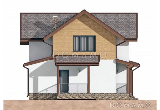 Проект одноэтажного дома с мансардным этажом из газобетона с крытой террасой / Фасад 2
