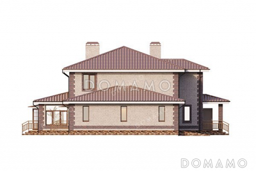 Проект дома с просторной верандой и гаражом / Фасад 4