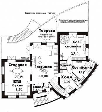 Элегантный дом в современном стиле / План 1 этажа Элегантный дом в современном стиле / План 1 этажа