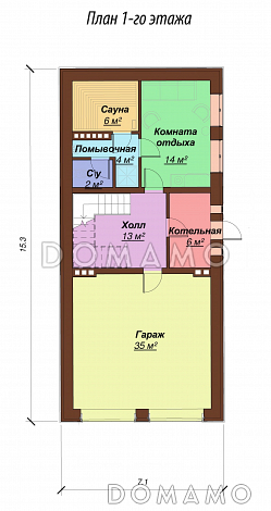 Проект дома с гаражом на два автомобиля / План 1 этажа Проект дома с гаражом на два автомобиля / План 1 этажа