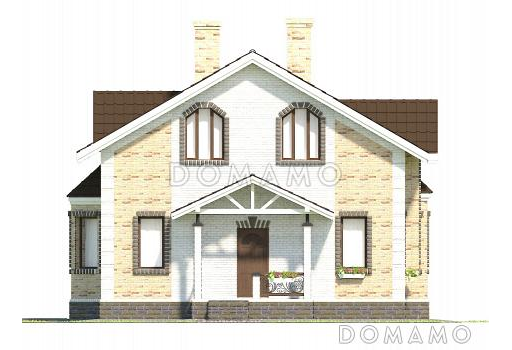 Проект коттеджа из газобетона с эркером и террасой. / Фасад 1