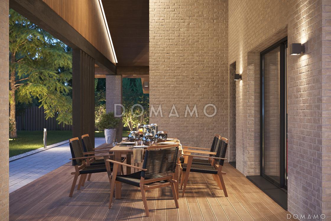 Проект современного дома с сауной, крытой террасой с барбекю, навесом для двух машин и 4 спальнями / 9