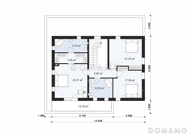 Проект современного дома с плоской кровлей в стиле Хай-Тек S-219-1 / План 2 этажа Проект современного дома с плоской кровлей в стиле Хай-Тек S-219-1 / План 2 этажа