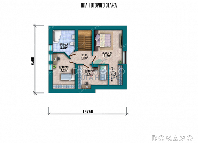 Проект домика с мансардой и встроенным гаражом / План мансардного этажа