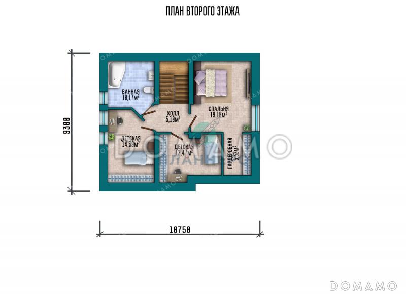 Проект домика с мансардой и встроенным гаражом / План мансардного этажа