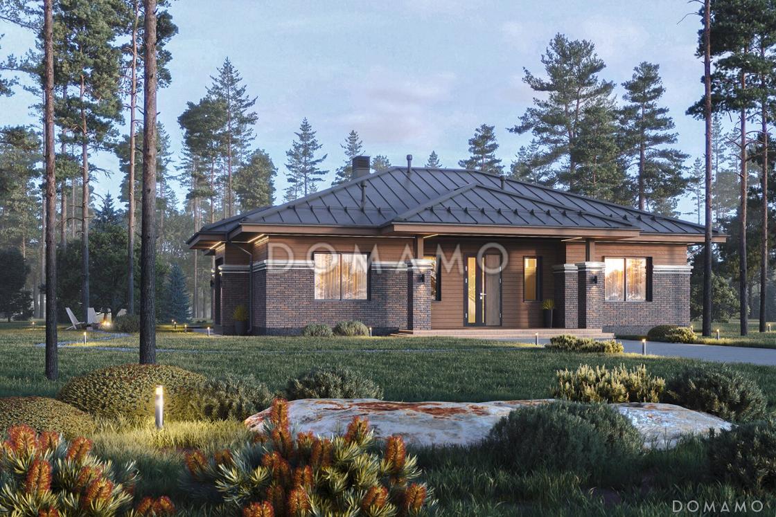 Проект кирпичного одноэтажного дома с тремя спальнями и кухней-столовой-гостиной / 4