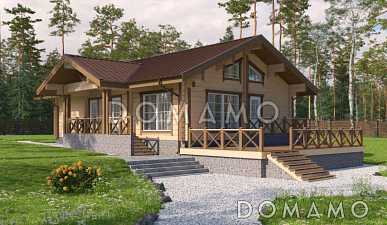 Проект дома из клееного бруса с большой открытой террасой