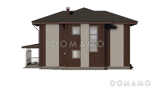 Проект двухэтажного дома с крытой террасой, тремя спальнями и гардеробными / Фасад 3